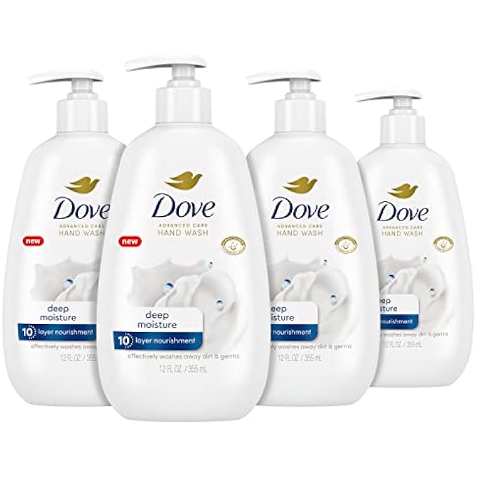 Dove ADVANCED CARE HAND WASH DEEP MOISTURE 4 COUNT FOR SOFT, SMOOTH SKIN, MORE MOISTURIZERS THAN THE LEADING ORDINARY HAND SOAP, 12 OZ - Image 1
